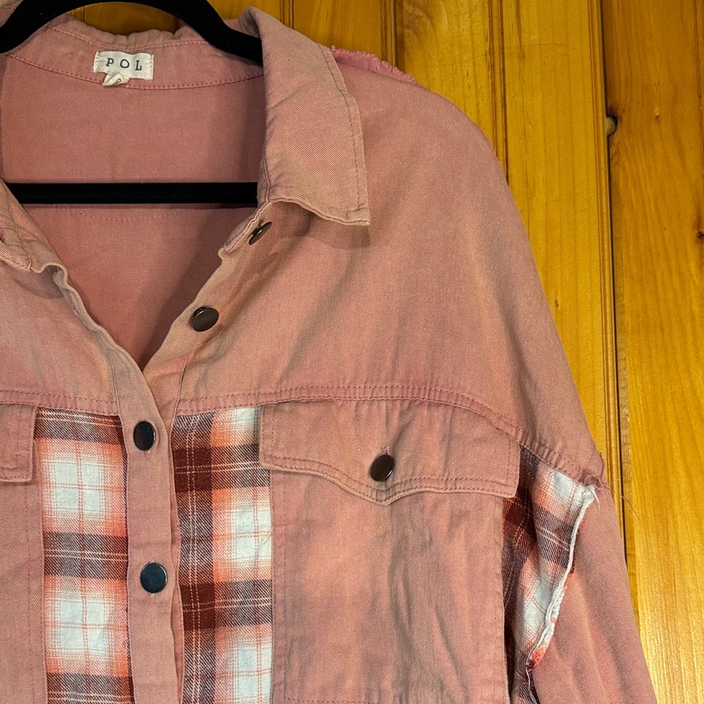 POL Pink and Red Patchwork Button Down Shirt/Shac… - image 7